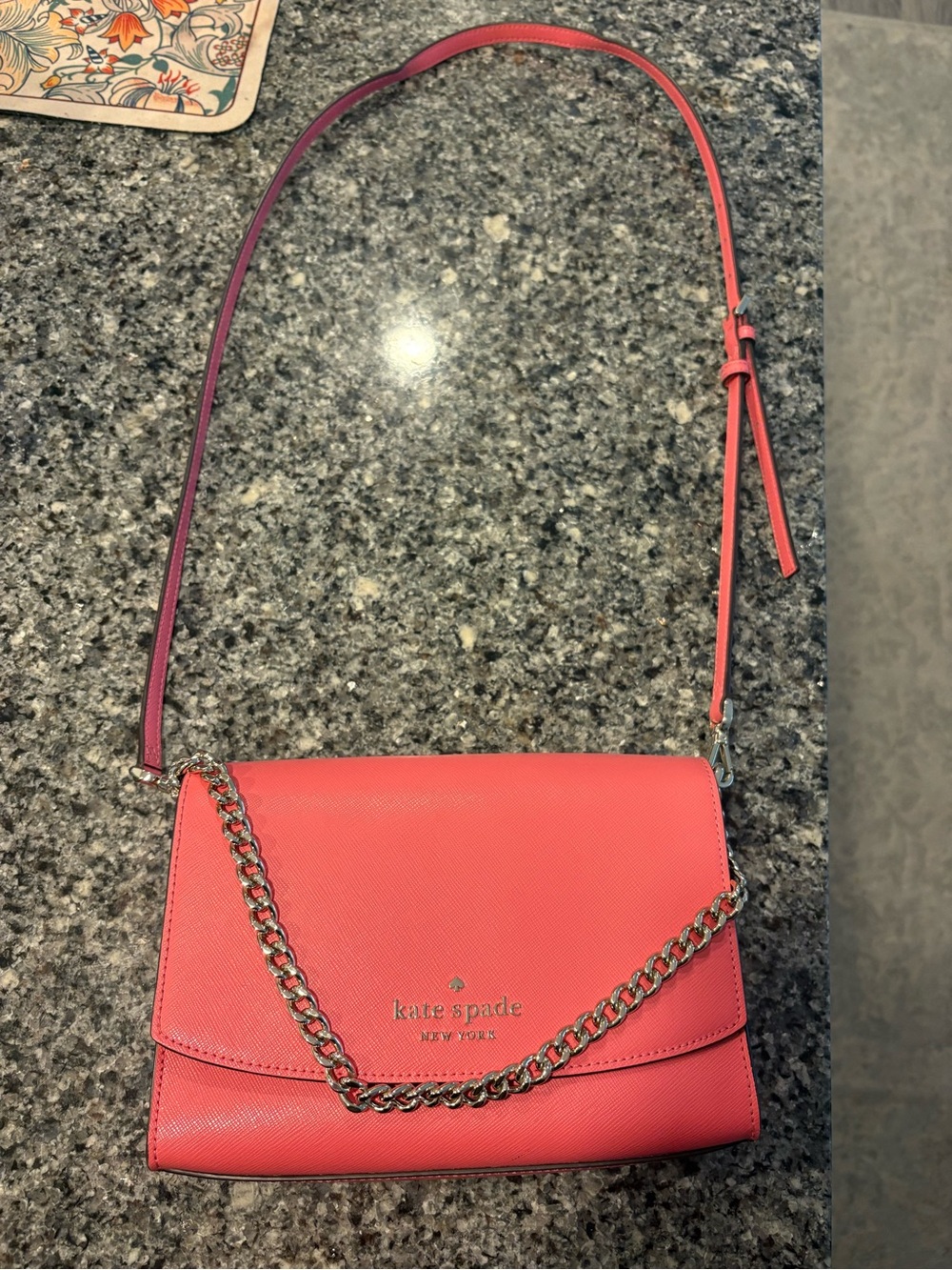 kate spade Coral-Pink Leather Crossbody with Chain Accent